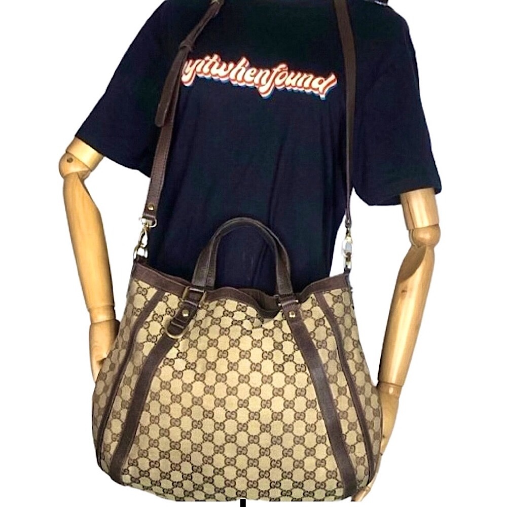 GUCCI Abbey GG Web Monogram Canvas Brown Leather Crossbody Shoulder Bag